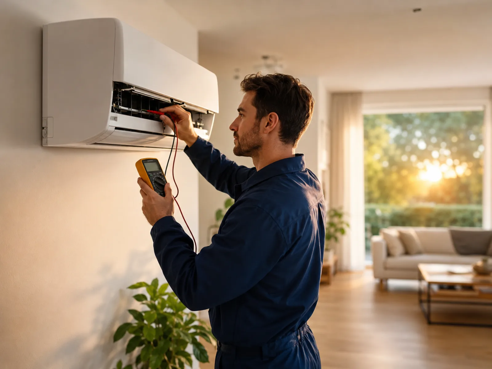 Techniker bei der Wartung einer Daikin-Klimaanlage in Wien